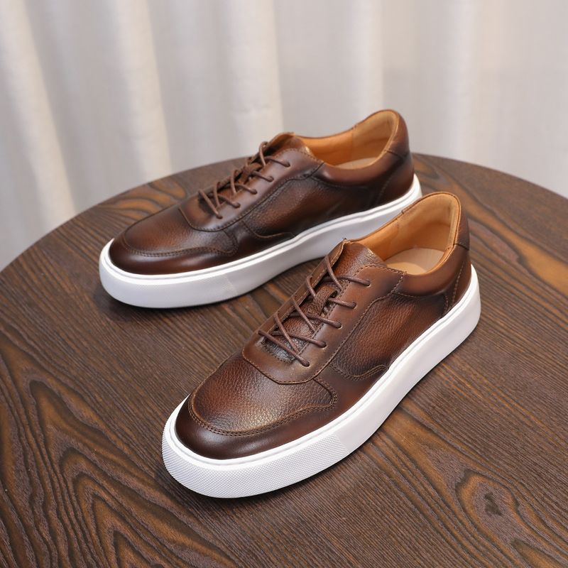 New Style 2025 New Breathable Leather Sneakers High-End Trendy Versatile Fashion Light Luxury Casual Men's Shoes_voghion.com