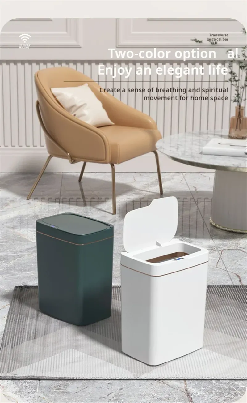 15-Liter Smart Trash Can Automatic Touchless, Waterproof Sensor Trash Bin For Bathroom Kitchen Bedroom, Odorless Modern Basket_voghion.com