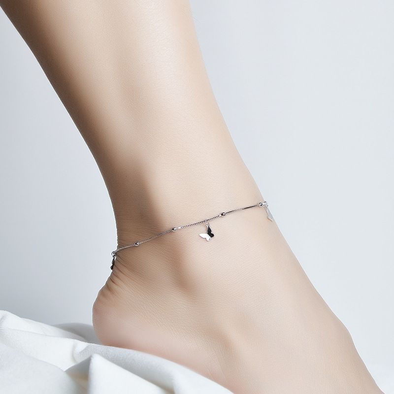 S Tre farfalle in argento puro per donna, design di nicchia di lusso leggero, eleganti gioielli per piedi, serie Forest in stile coreano_voghion.com