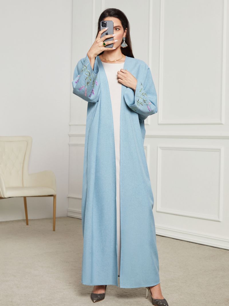 Dammekleeder Elegant muslimescht Langärmlecht Gestickt Oppent Cardigan Kleed Fliedermausärm Buedemlaangt Kleed Modesch Fréijoers-Summer Robe_voghion.com