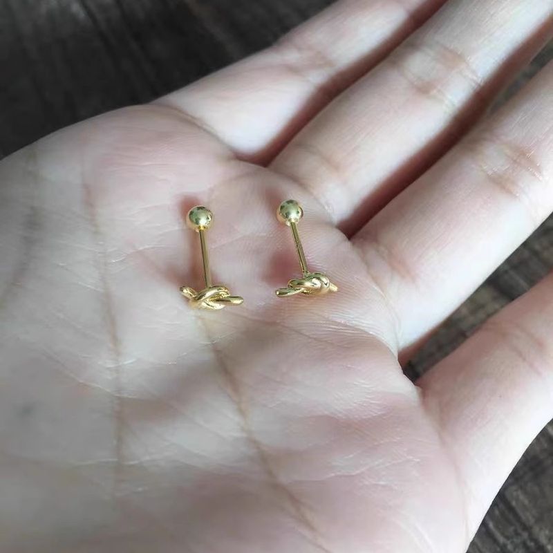 Orecchini piccoli a nodo per donna, eleganti, lussuosi, dal design unico e alla moda, orecchini a vite intrecciati, semplici e versatili, piccoli accessori per le orecchie._voghion.com