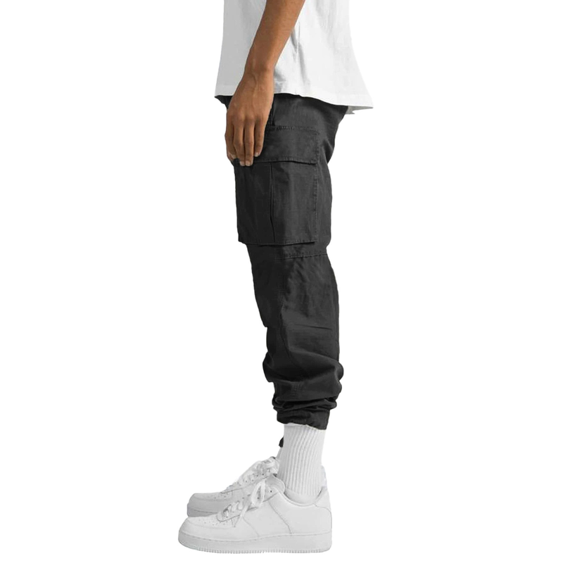Calça cargo masculina amarrada com vários bolsos casual_voghion.com