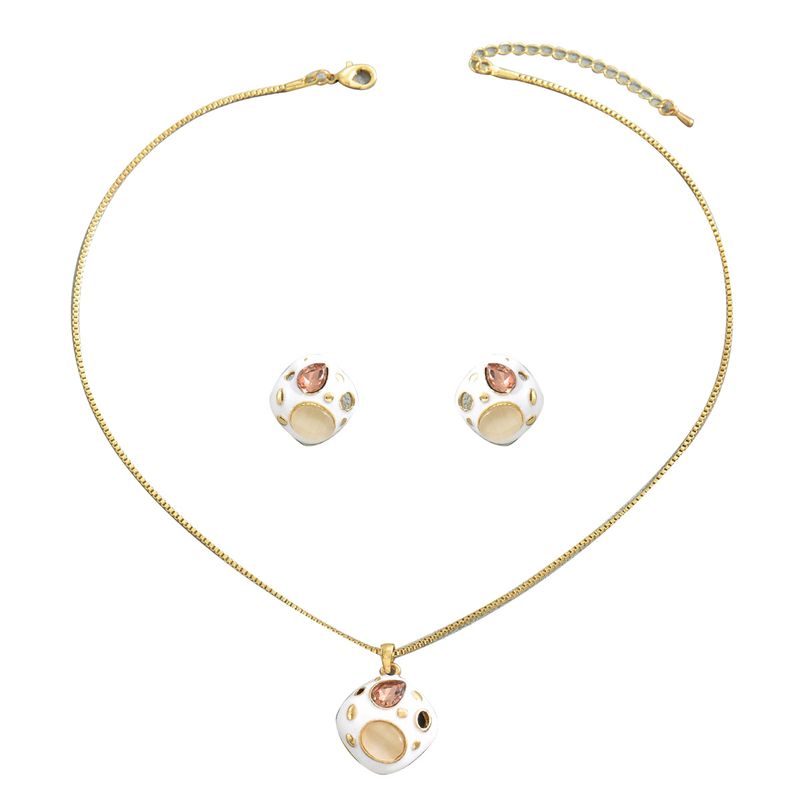 Schlichter Damen-Halsketten-Ohrring-Set mit eingelegtem Edelstein und geometrischem Design, Schlüsselbeinkette_voghion.com