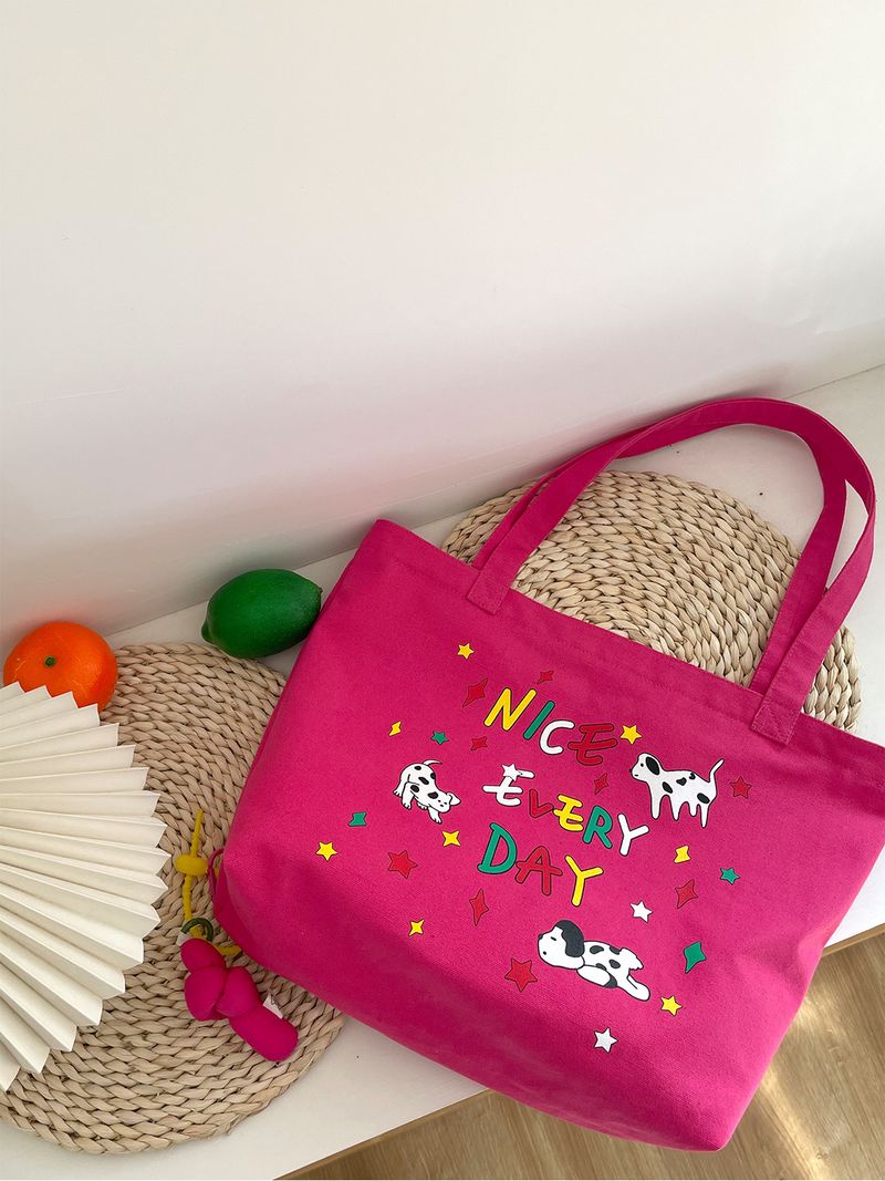 2024 New Student School Cute Illustration Large Capacity Shoulder Zipper Canvas Tote Bag Women_voghion.com