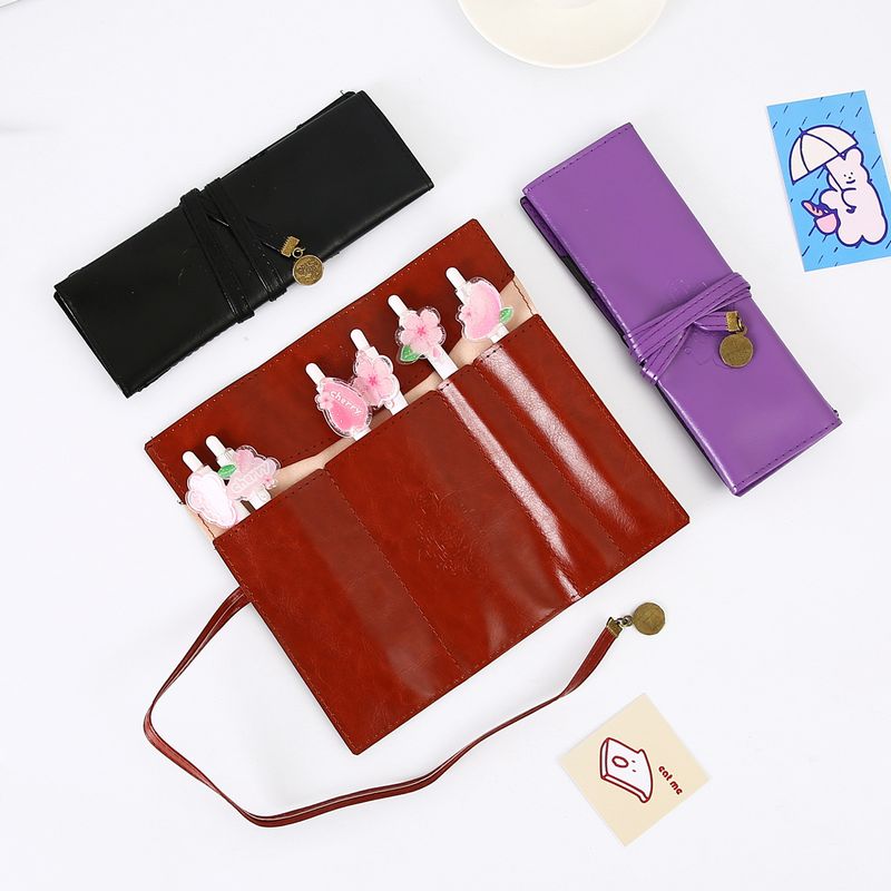 Yaratıcı Etnik Stil PU Deri Alacakaranlık Kalem Çantası Rulo Kalem Perde Kore Retro Basit Büyük Kapasiteli Kırtasiye Kutusu_voghion.com