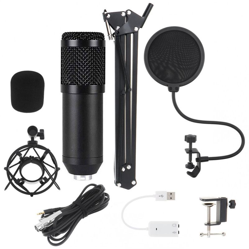 BM 800 Karaoke-mikrofoner Profesjonell kondensatormikrofon med stativarm og popfilter for datakablet studio /_voghion.com