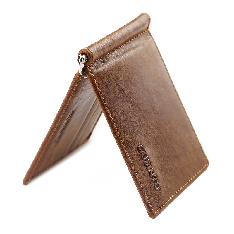 GUBINTU Vintage Mini vīriešu īstas ādas naudas saspraudes maks ar metāla skavu, maza somiņa naudas turētājs, plāns 6 karšu sloti_voghion.com