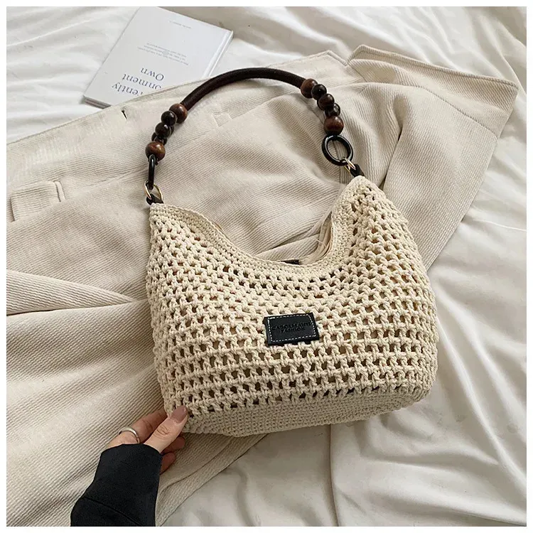 Strand Sommer Tasche Für Frauen Mesh Gewebt Schulter Verstellbaren Riemen Handtasche Große Kapazität Hobo Reise Urlaub Y250707_voghion.com