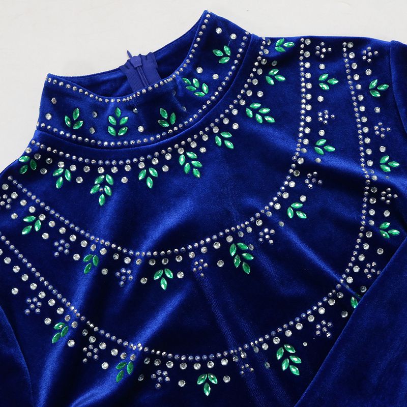 Women's Clothing Abaya Robe Velvet Zipper Green Water Drop Diamond Dress_voghion.com