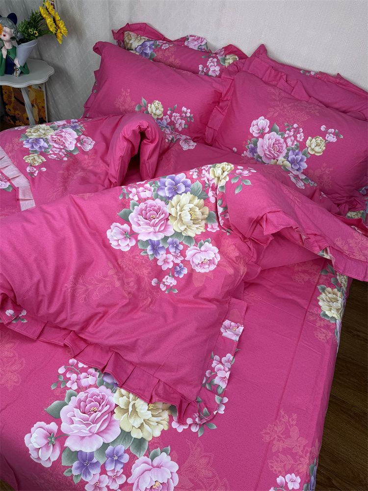 Set di biancheria da letto in puro cotone con lenzuola e copripiumino in puro cotone, colore semplice e luminoso, con bordo Fei._voghion.com
