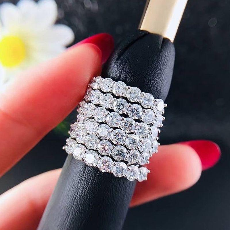 Cao Shi Celebrity Same Style Handmade Simple Women's Single Row Round Zirconia Fashion Couple Ring Can be Stacked_voghion.com