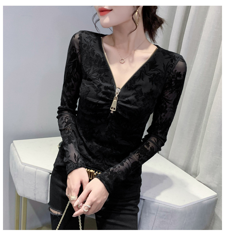 Design femminile con cerniera alla moda in stile straniero con maglietta a maniche lunghe_voghion.com