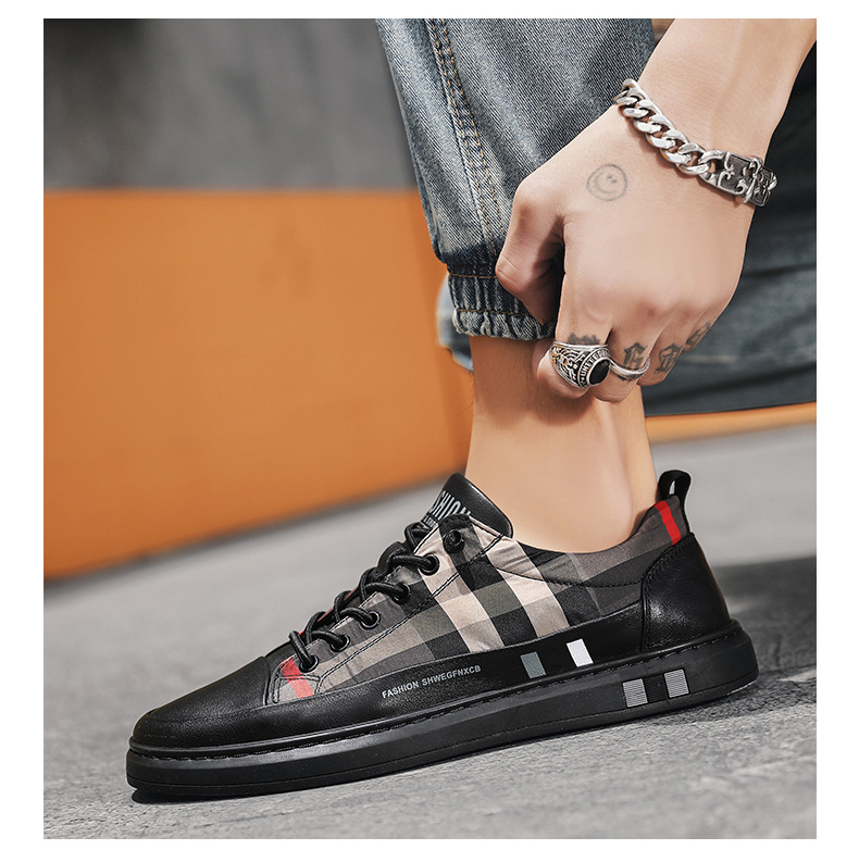 Herrskor Nya Höst Trendiga Skor Brittiskt Mode Fritidsgymnastikskor Trend Mångsidig Rutad Canvas Skor Andas Loafers_voghion.com