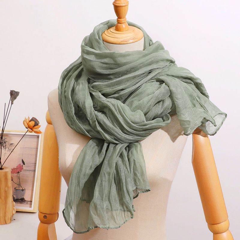 Grenzüberschreitender Außenhandel, geknitterter, gedrehter Baumwoll-Leinen-Schal, langer Schleier, künstlerisches einfarbiges Kopftuch, extra groß_voghion.com