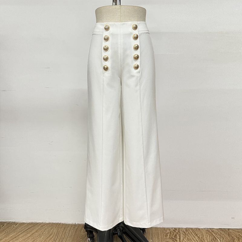 Women's clothing new fashion double-breasted rivet concealed button loose straight pants women's trousers casual commuting supply_voghion.com