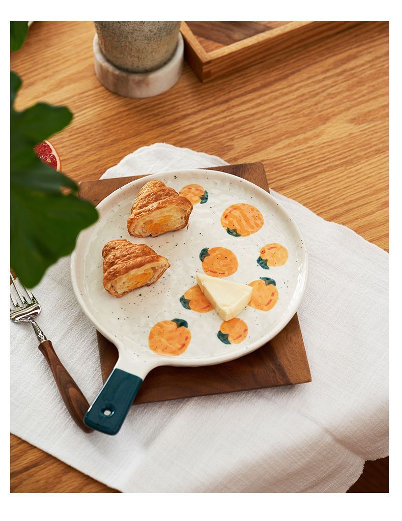 Pizza Tray Oven Special Network Red Ceramic Inch Flat Dish Dish Fruit Salad Breakfast Plate With Handle_voghion.com