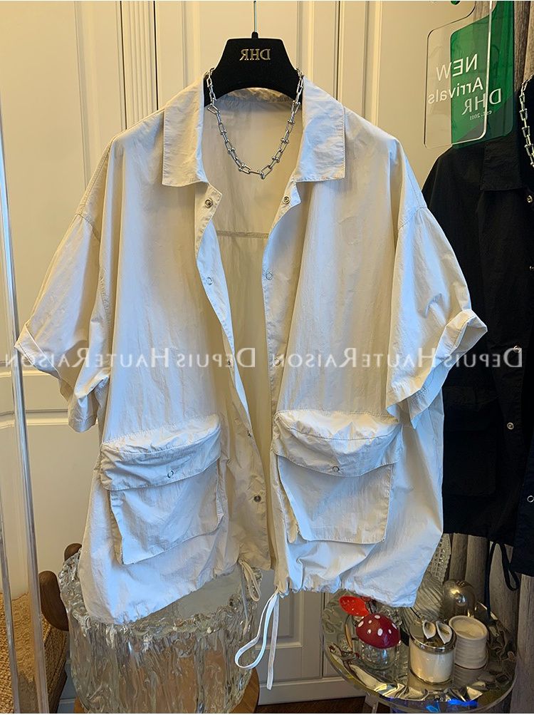 Abbigliamento con protezione solare a doppia tasca, elegante camicia a maniche corte in stile nicchia_voghion.com