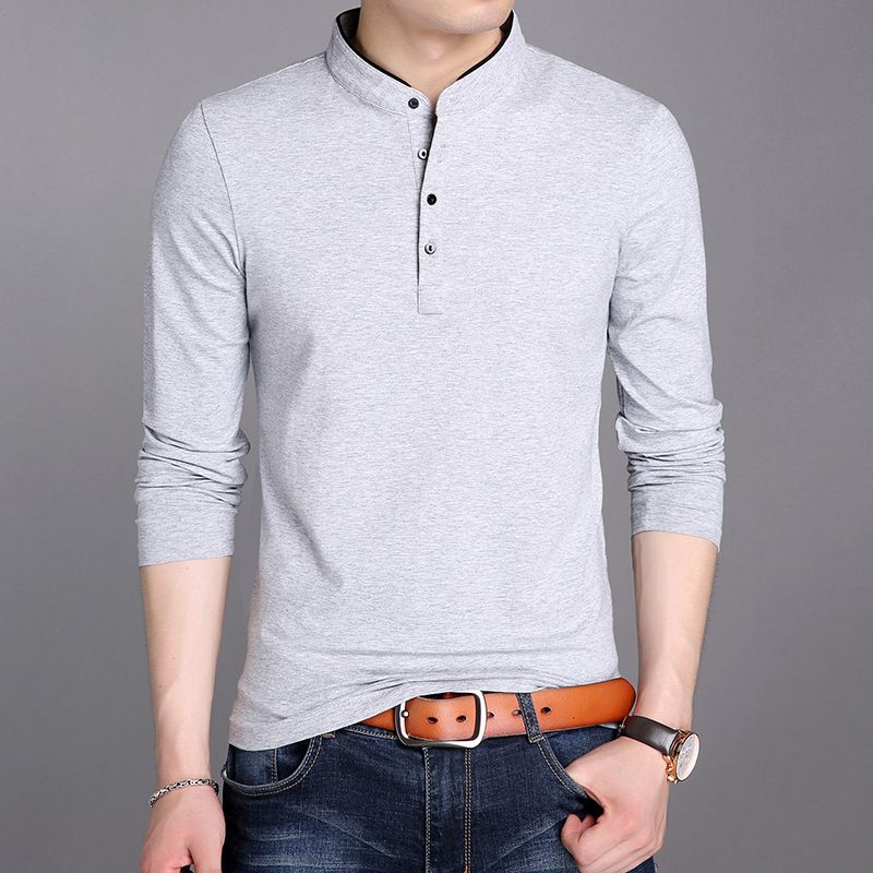Pure cotton long sleeved T-shirt for middle-aged young fathers, 2024 new spring and autumn season lapel top, men's_voghion.com