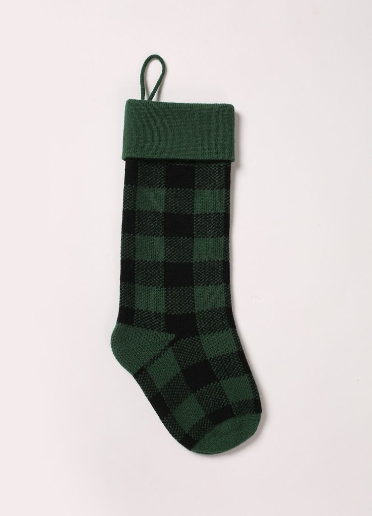 Décoration murale en laine Cadeau de Noël Pendentif Sac de bonbons tricoté Chaussettes à carreaux_voghion.com