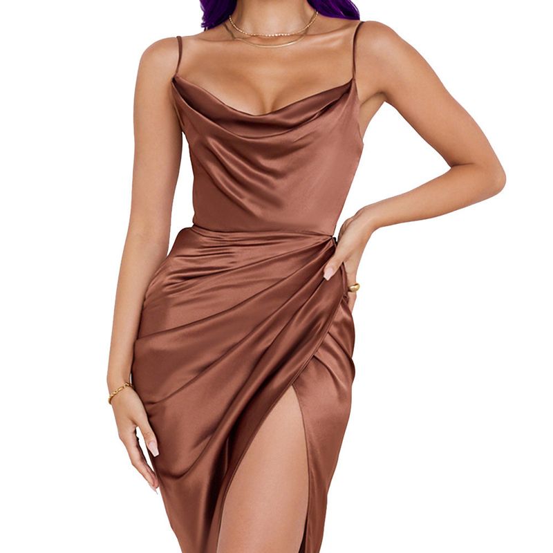 Women's sexy suspender slit skirt 2023 fashion sexy slit satin dress_voghion.com