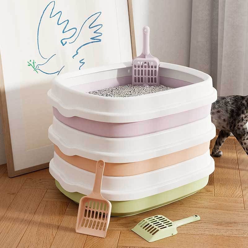 Nuova grande scatola di plastica semichiusa per uso domestico, antispruzzo, con paletta per lettiera per gatti_voghion.com