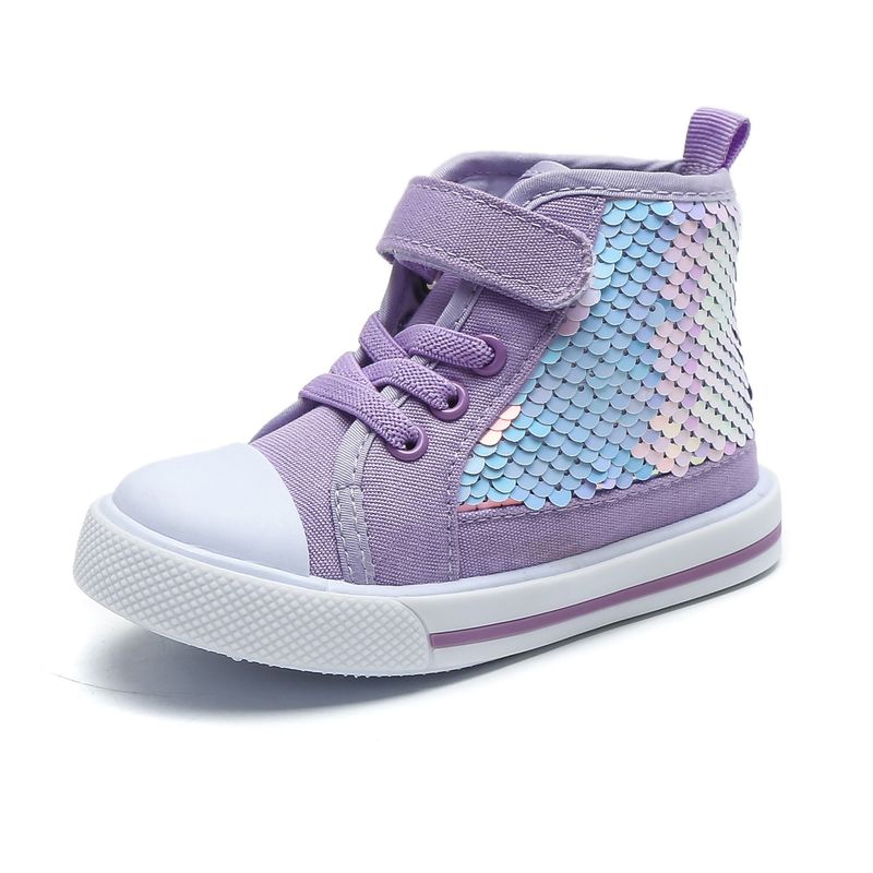 Children's canvas spring and autumn high cut trendy sequin princess girl buckle casual board shoes, Korean version_voghion.com