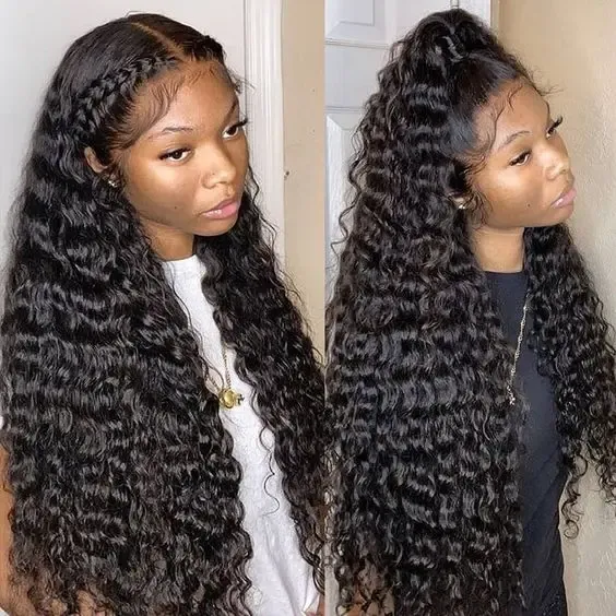 Curly Swiss Lace Wig Human Hair Deep Wave Brazilian Lace Frontal Water Wave Closure Wigs_voghion.com
