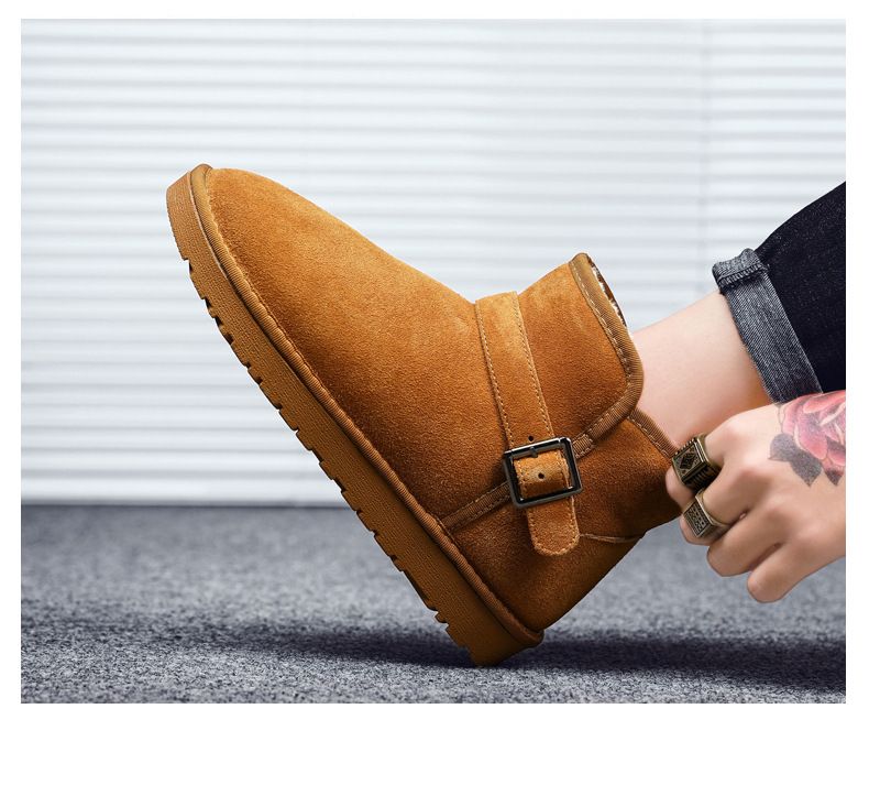 Botas de nieve de piel auténtica con hebilla para hombre: zapatos de invierno antideslizantes con forro de felpa para máxima calidez._voghion.com