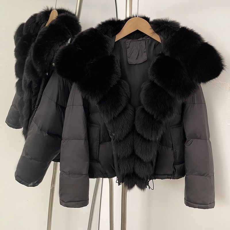 Women's Oversized Short Down Jacket With Fox Fur Collar - Winter Fashion Coat For Cold Weather_voghion.com