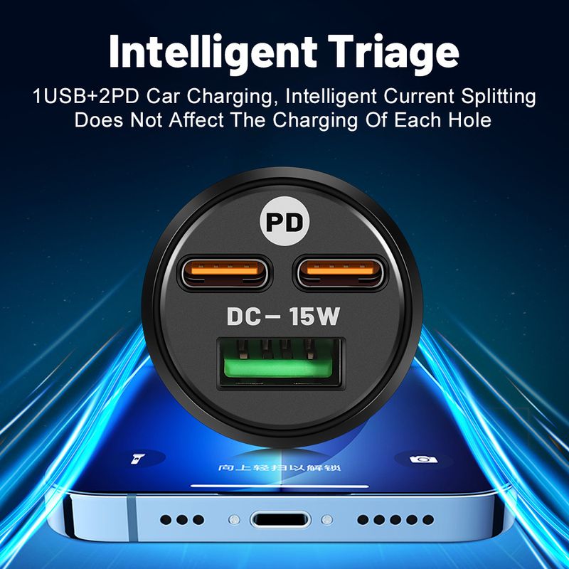 Music Festival  3A USB+2 PD one to three multi interface mobile phone car charger_voghion.com