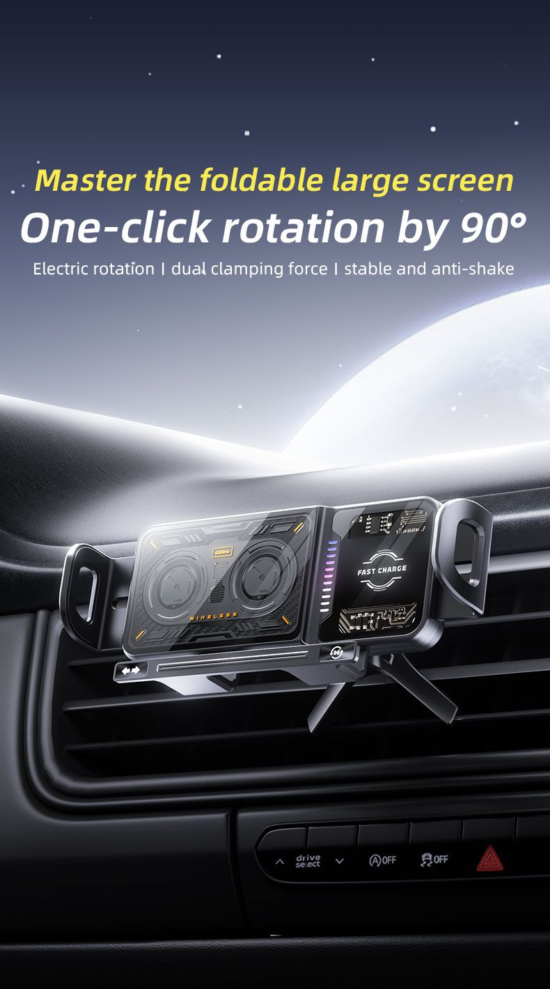 15W Rotatable Car Wireless Charger IPhone Samsung Fold & For Z Flip Folding Screen Mobile Phone Fast Charging Stand_voghion.com