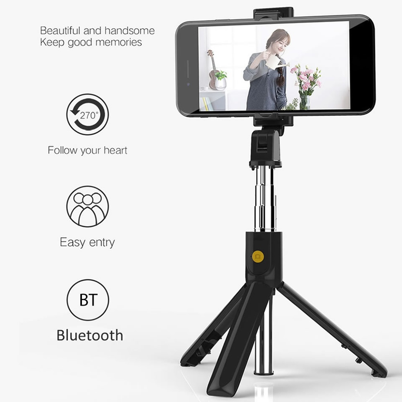 Kunjiuyou Handheld Bluetooth Stand Selfie Stick Remote Shutter για κάμερα τηλεφώνου-Μαύρο_voghion.com