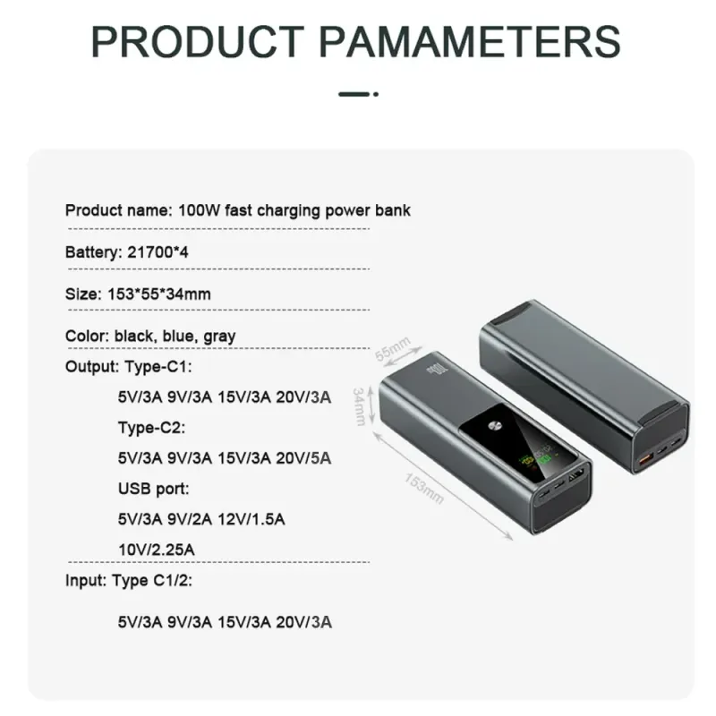100W Fast Charging 20000mAh Portable Charger With High Capacity External Battery For IPhone Xiaomi Mobile Phones Power_voghion.com