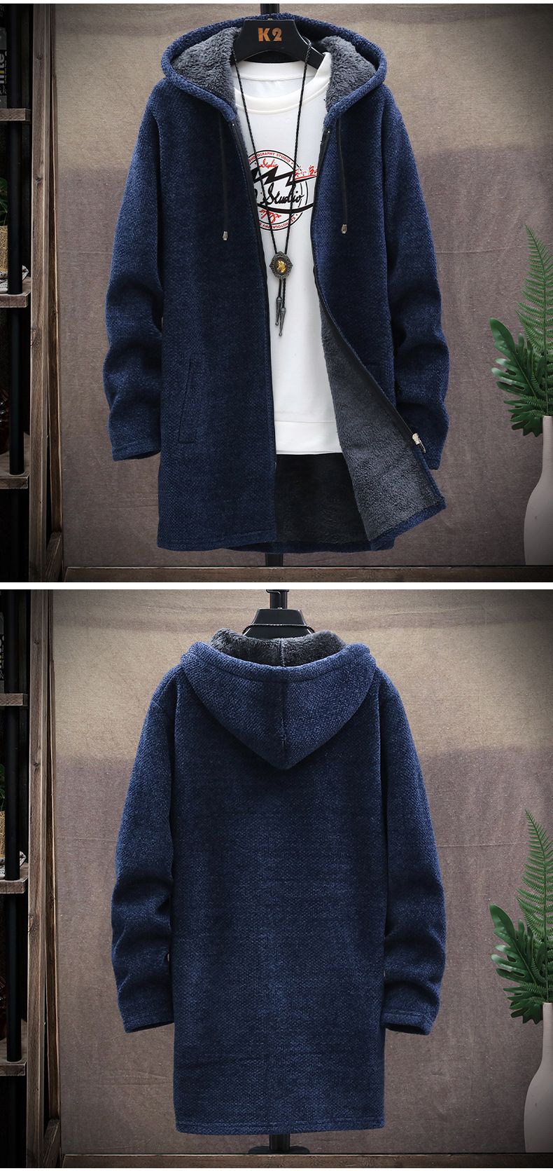 Herrenbekleidung Herbst und Winter neue Herren-Strickjacke plus samtverdickter Pullover modischer mittellanger Mantelpullover_voghion.com