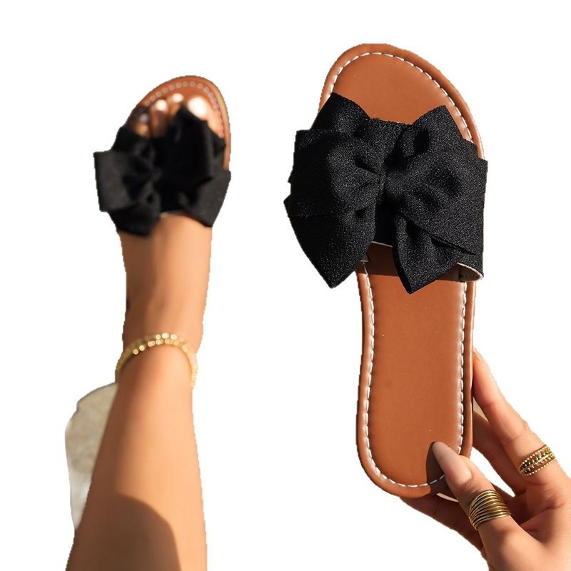 Pantofole da donna con nodo a farfalla, per casa, interni, punta tonda, cinturino singolo_voghion.com