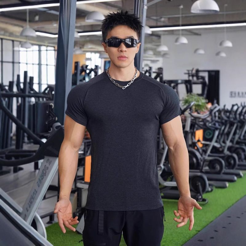 Muskel-Fitness-Übung Baumwolle Kurzarm Basketball Lauftraining Solona elastische Sport T-Shirt Herren_voghion.com