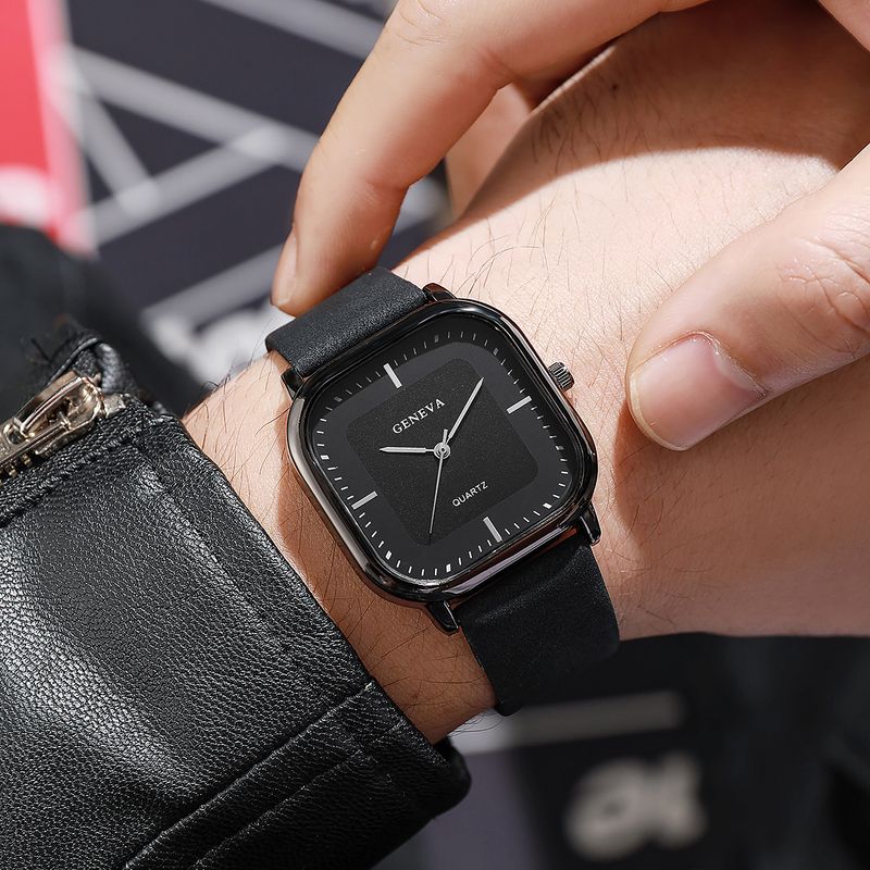 Men's Minimalist Quartz Watch With Leather Strap, Square Dial, Fashionable Casual Timepiece For Everyday Wear_voghion.com