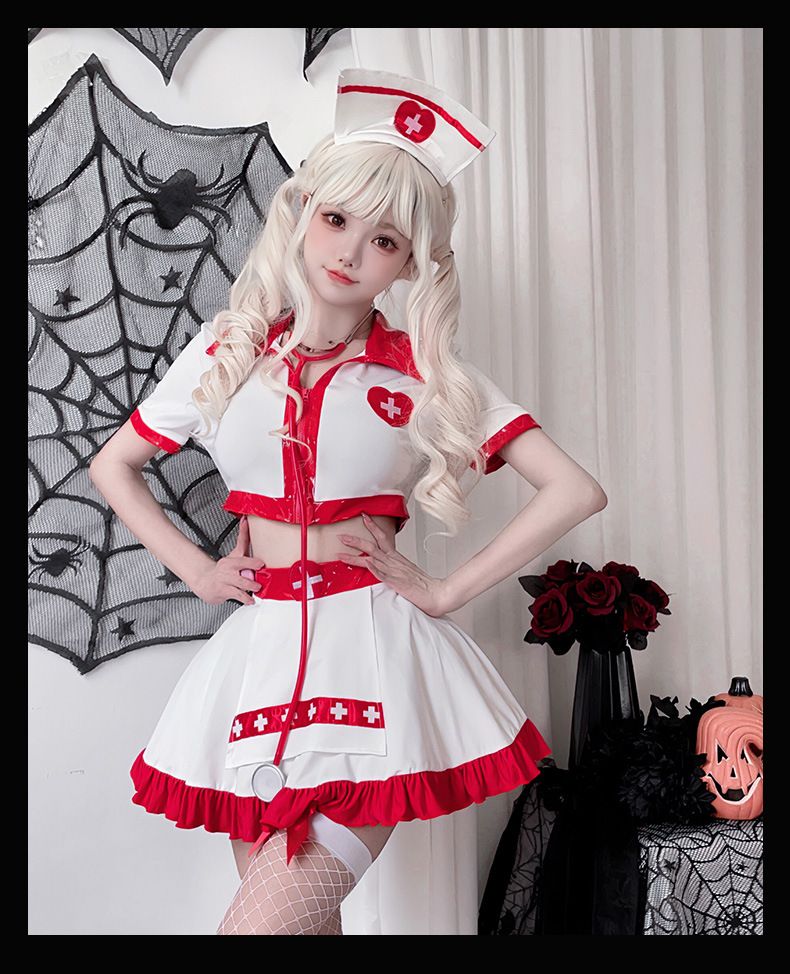 Déguisement d'infirmière sexy pour adultes - Tenue de jeu de rôle d'Halloween avec bandeau, robe et accessoires - Grande taille disponible_voghion.com