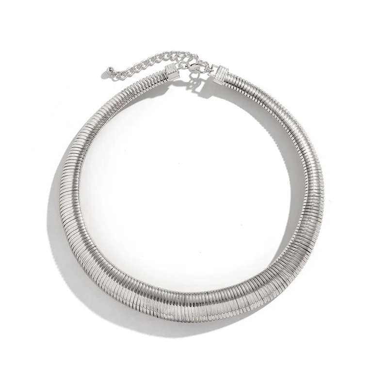 Gypsy Exaggerated Heavy Metal Twisted Torques Choker Necklace for Women Spiral Big Chunky Chain Grunge Jewelry Steampunk_voghion.com