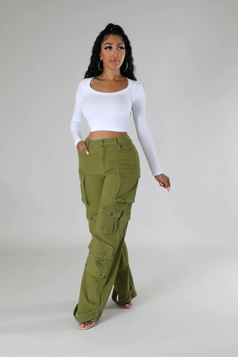 Damenbekleidung Bonbonfarbene Multi-Bag-Hosen_voghion.com