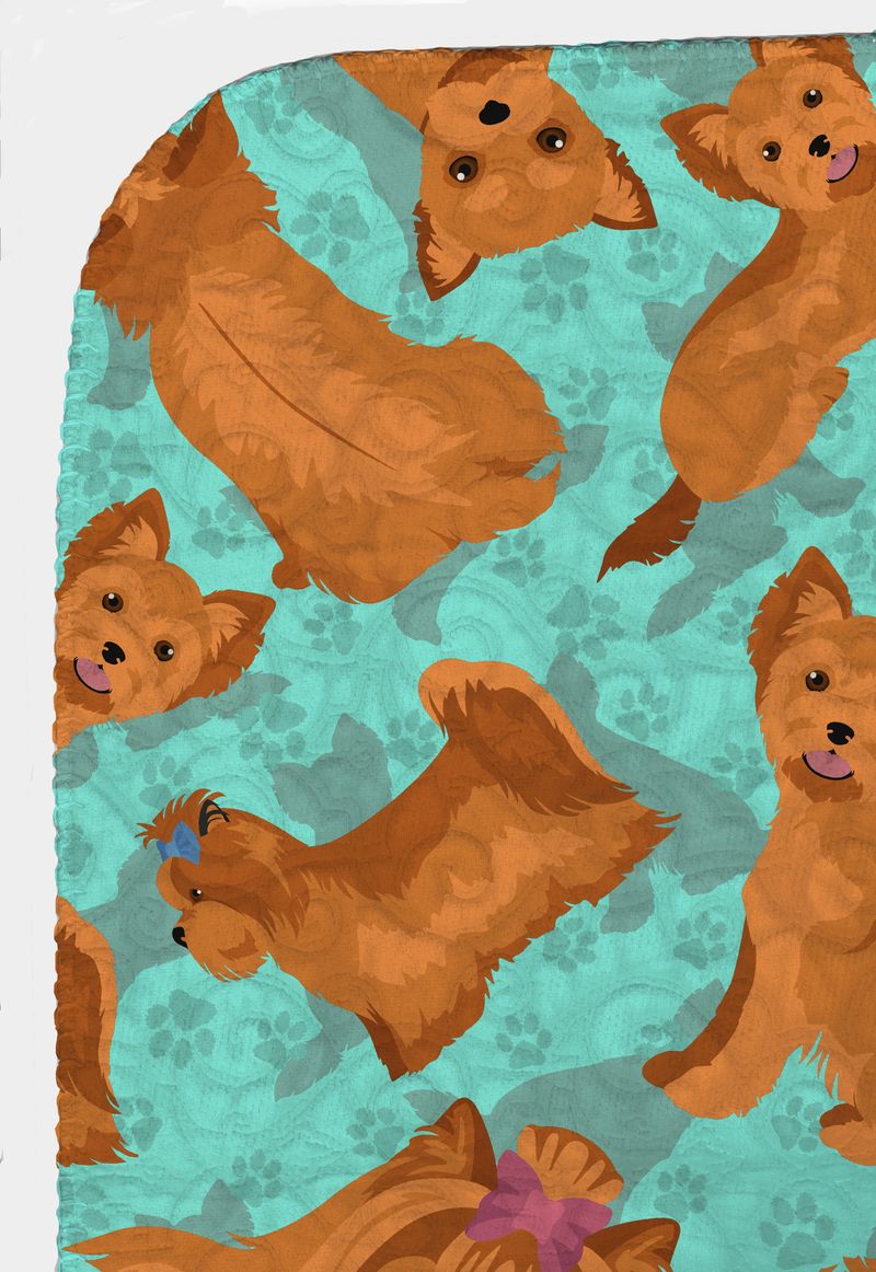 Red Yorkie Quilted Blanket 50x60 Artwork Pattern Quilted Throw Blanket for Bed, Couch, Sofa, Soft and Lightweight_voghion.com