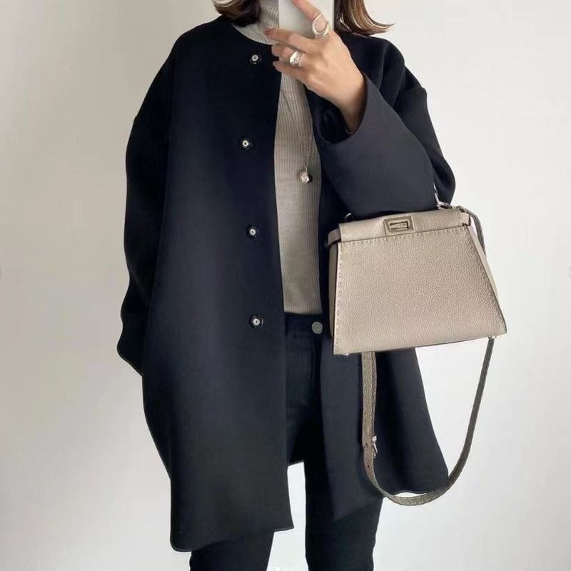 4-Color High-Quality Straight Tube For Women's Autumn And Winter Temperament, Solid Color Simple Woolen Coat Top_voghion.com