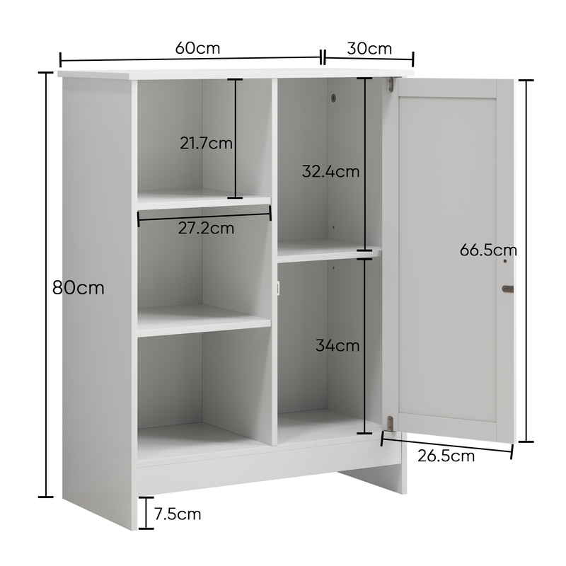 Badezimmerschrank Weiß 60x80cm con 1 Schrank, 3 Offenen Fächern_voghion.com