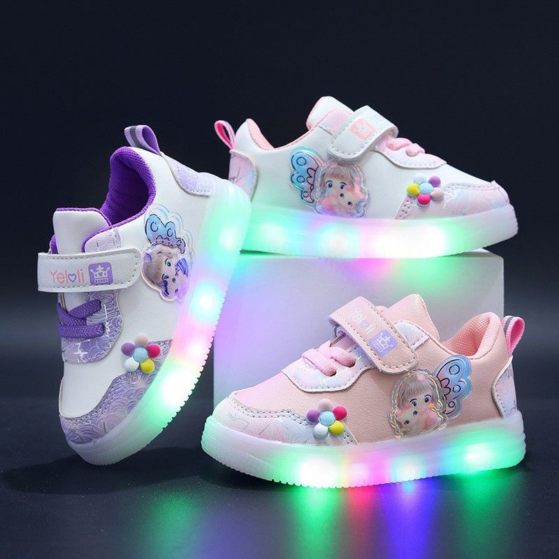 SHLIANG Neue Jungen Mädchen LED Casual Schuhe Lace Up Kind Turnschuhe Atmungs Mode Bord Schuhe Weiche Sohle Leuchtende Sport Schuhe s173B_voghion.com