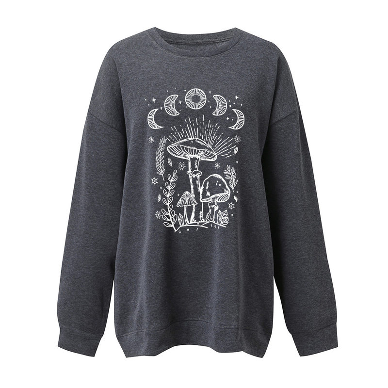 Women's off-the-shoulder long-sleeved sweatshirt mysterious printed fleece top_voghion.com