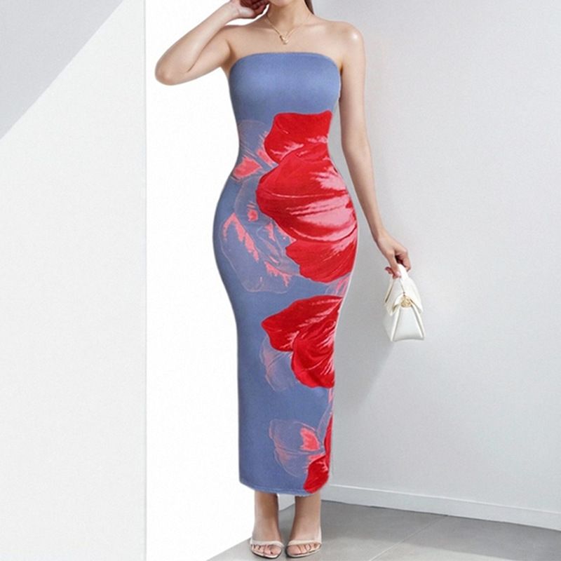 Spring New Women's Fashion Elegant Bodycon Off-Shoulder Printed Dress_voghion.com