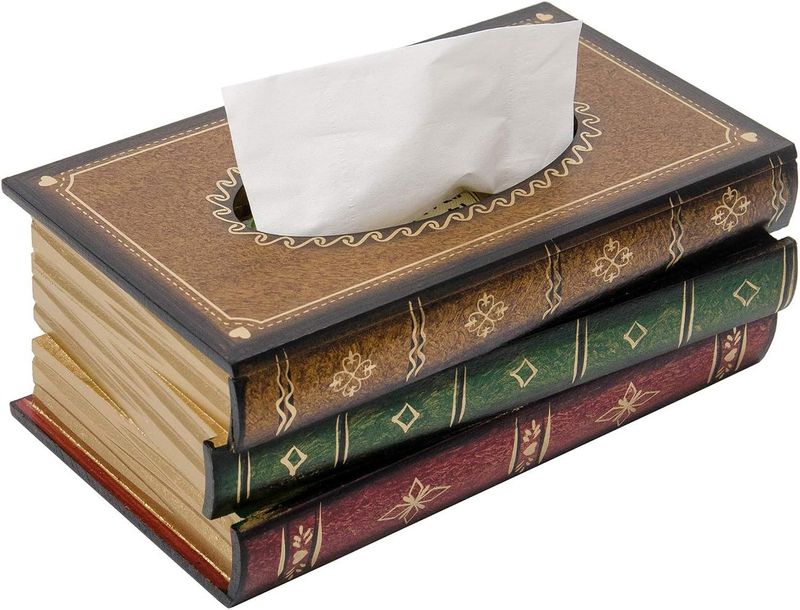 Refined Classic Wooden Antique Book Box Cover Rectangular Tissue Dispenser Paper Set Napkin Holder Home Decor Bathroom_voghion.com