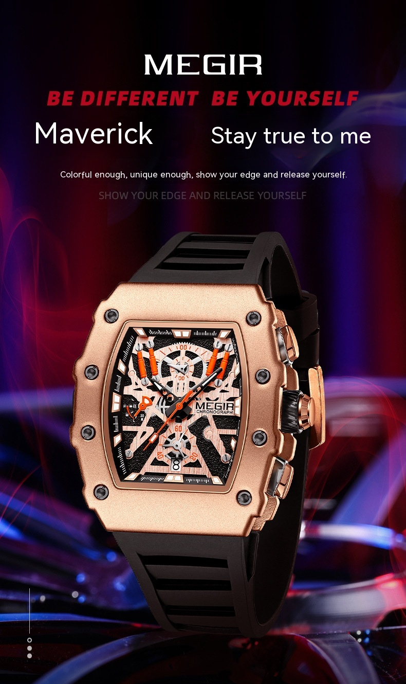 Miguel Megir Wine Bucket Square Aggressive Timing Silicone Quartz Fashion Business meeste käekell 221_voghion.com