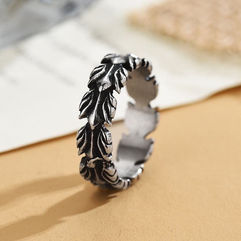 Accessoires Persönlichkeit Feder Weizenähre Herren Titanstahl Ring_voghion.com