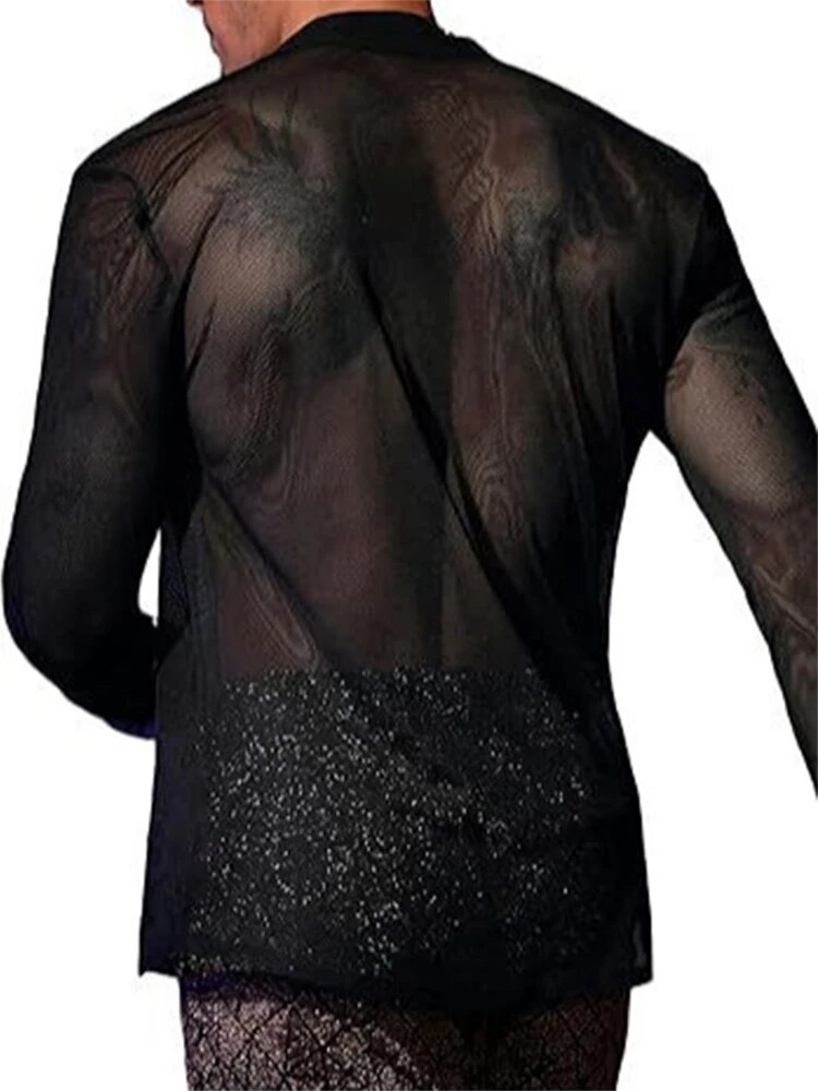 Neu Frühling Sexy Shis Männer Sehen Durch Transparent Lose Mesh Tops Männlich Strand Mode Tiefem V-ausschnitt_voghion.com